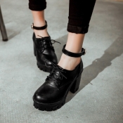 Cheap Fashion Round Closed Toe Lace-up Chunky High