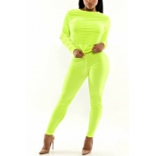 Casual Long Sleeves Green Polyester Two-piece Regu
