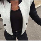 Casual O Neck Long Sleeves Zipper Design Patchwork