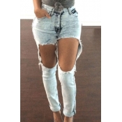 Casual Broken Holes Button Fly Design Cotton Blend