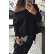 Fashion O Neck Long Sleeves Heart Shape Patchwork 