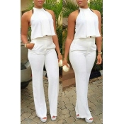 Trendy Halter Neck Sleeveless Drapes Design White 