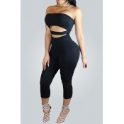Sexy Strapless Hollow-out Black Cotton Blends One-