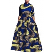 Ethnic Style Turndown Collar Half Sleeves Printed 