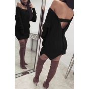 Sexy Round Neck Long Sleeves Backless Black Acryli