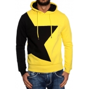 Leisure Hooded Collar Long Sleeves Patchwork Yello