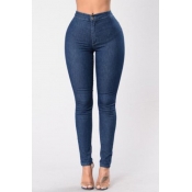 Stylish High Waist Dark Blue Denim Skinny Pants
