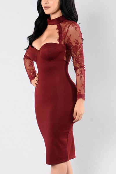 Healthy Fabric Sexy V Neck Long Sleeve Sheath Knee Length Dresses