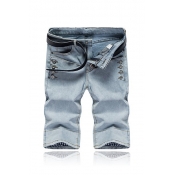 Stylish Zipper Design Blue Denim Shorts for men