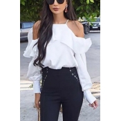 Pullovers Chiffon O Neck Long Sleeve Solid Blouses