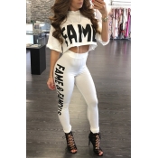 Leisure Round Neck Half Sleeves Letters Printed Wh