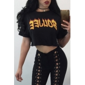 Pullovers Polyester O Neck Short Sleeve Print T-sh