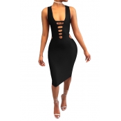 Sexy Hollow-out Black Blending Sheath Knee Length 