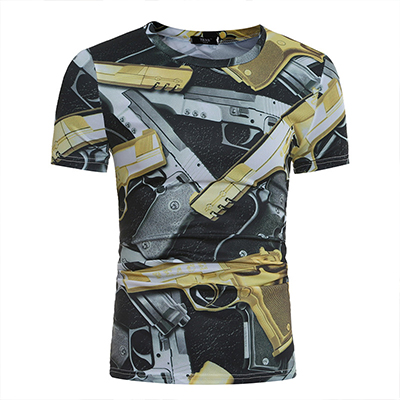 Leisure Round Neck Short Sleeves Pistol Printing Blending T-shirt for men