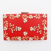 Fashion Pearl Decoration Red PU Clutches Bags