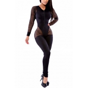 Sexy Hollow-out Black Knitting One-piece Skinny Ju