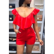 Sexy V Neck Backless Red Twilled One-piece Skinny 