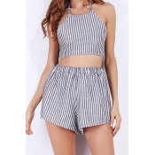 Multi Blending Shorts Striped O neck Sleeveless Ca