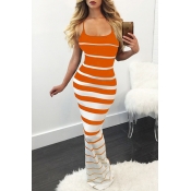 Leisure Striped Printed Orange-white Twilled Satin