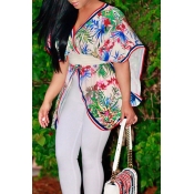 Stylish V Neck Half Sleeves Printed Knitting Coat(