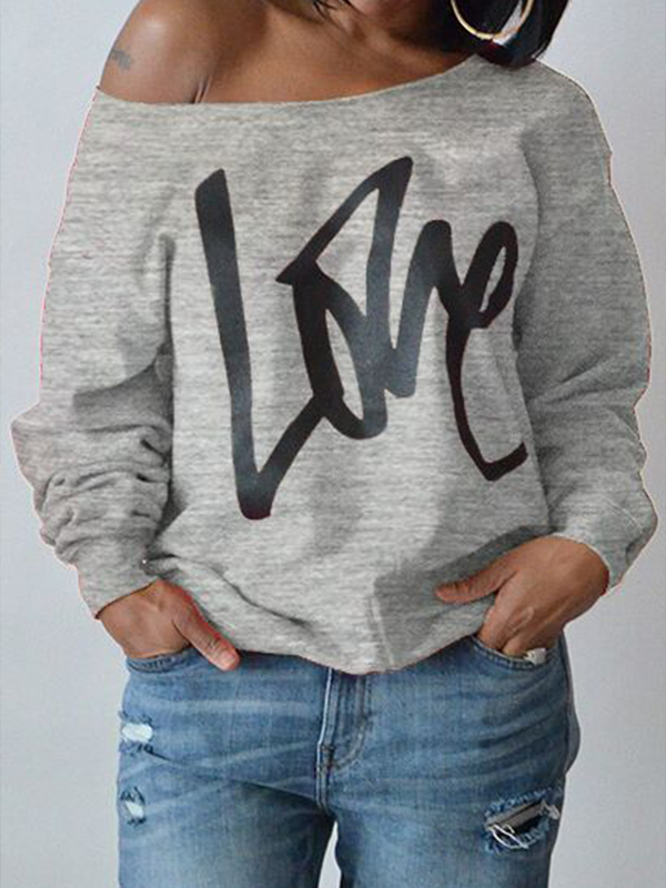 Lovely Leisure Round Neck Long Sleeves Letters Printing Grey Sweatshirt Hoodie