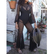 Sexy Hollow-out Black Spandex One-piece Jumpsuits(