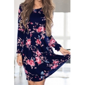Floral Theme Long Sleeves Mini Dress