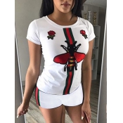 Euramerican Round Neck Printed White Polyester Two