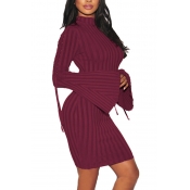 Euramerican Striped Lace-up Wine Red Polyester She