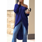 Leisure Dew Shoulder Long Sleeves Asymmetrical Nav
