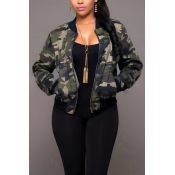 Trendy Round Neck Camouflage Printed Polyester Jac