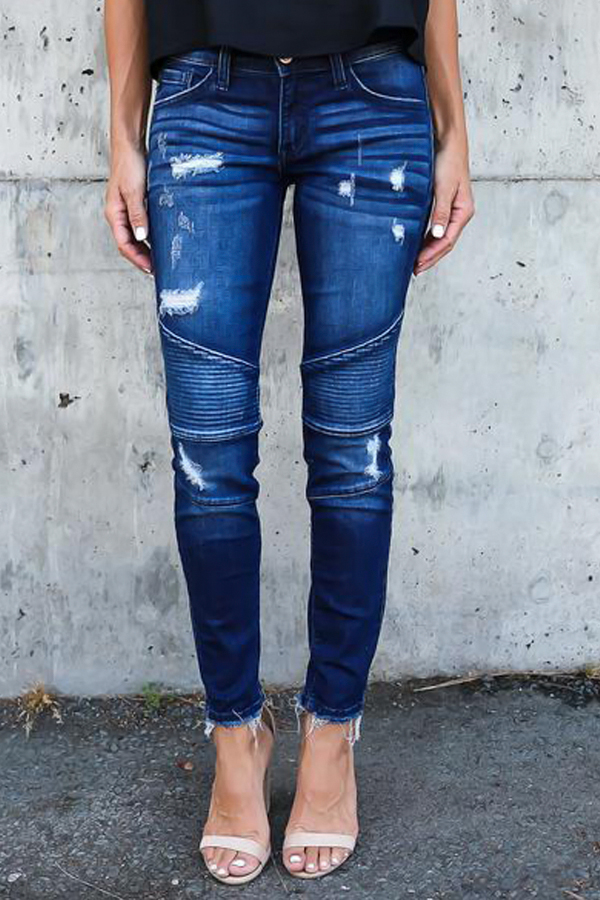 Lovely Euramerican Patchwork Dark Blue Denim Pants