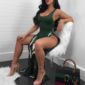 Sexy Side Split Green Polyester One-piece Jumpsuit