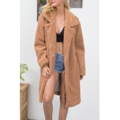 Trendy Turndown Collar Long Sleeves Brown Faux Fur