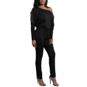 Leisure Dew Shoulder Black Polyester One-piece Jum