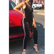 Leisure U-shaped Neck Patchwork Black Velvet One-p