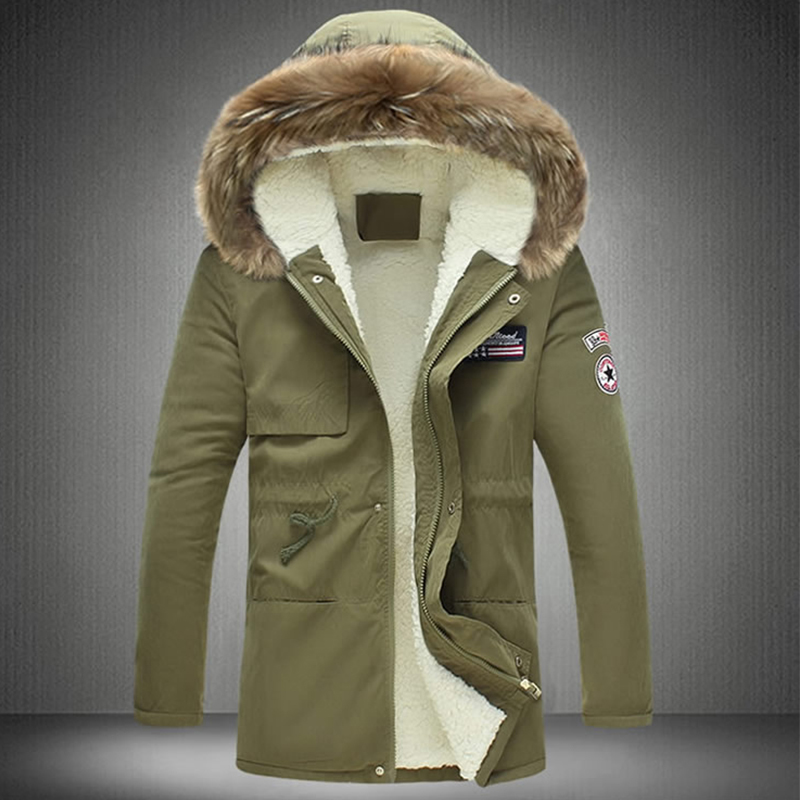 Stylish Hooded Collar Zipper Design Army Green Cotton Coats for men