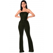 Sexy Strapless Striped Green Polyester One-piece J