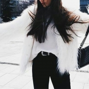 Fashionable Round Neck Long Sleeves White Faux Fur
