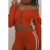 Stylish Mandarin Collar Striped Orange Cotton Two-