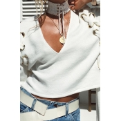 Sexy V Neck Lace-up White Cotton Blends Brief Para