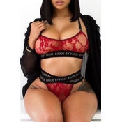 Sexy Letters Printed Red Lace Bra Set（Without Coat
