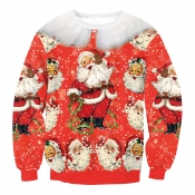 Euramerican Round Neck Father Christmas Print Red 