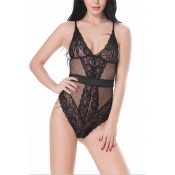 Lovely Sexy See-Through Hollow-out Black Lace One-