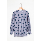 Lovely Fashion Round Neck Heart-shaped Printed Gre