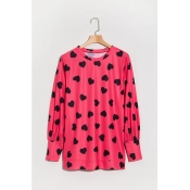 Lovely Fashion Round Neck Heart-shaped Printed Red