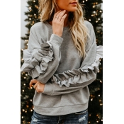 Lovely Casual Round Neck Long Sleeves Ruffle Desig