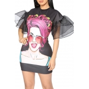 Lovely Casual Round Neck Characters Printed Dark G