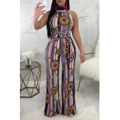 Lovely Sexy Turtleneck Backless Striped Printing P