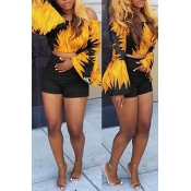 Lovely Trendy Bateau Neck Flared Sleeves Printing 